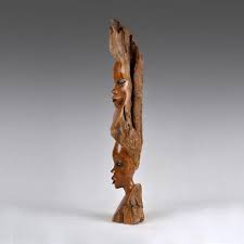 Vintage African Hardwood Sculpture: Hand Carved Women Faces ...