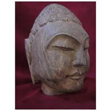 Large Hand Carved Stone Buddha Head. For Sale at Ruby Lane