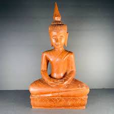 Polished Wood Seated Buddha Statue Dhyana Mudra Serene ...