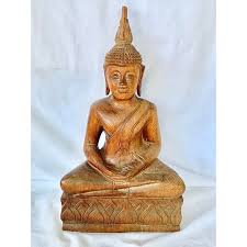 Vintage Hand Carved Wooden Buddha Figurine | Chairish