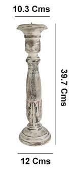 Traditional Style White Pillar Shape Candle Stick Stand Wood ...