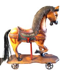 Vintage Hand Carved Wooden Pull Carousel Horse Toy 20” Folk ...
