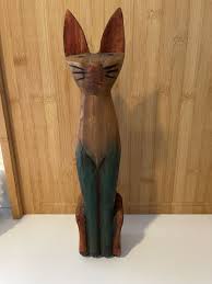 Vintage Primitive Carved Wood Siamese Cat | eBay