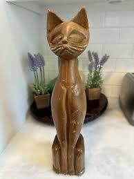 Vintage Mid Century MCM Prince Albert Siamese Cat Carved ...