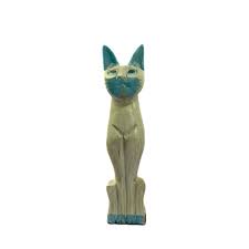Adorable Tall Siamese Kitty Cat Solid Wood Hand Paint Blue ...