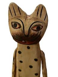 Carved Wood Cat Shelf Sitter Jointed Polka Dot 15” | eBay