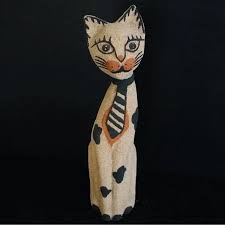 Source Unknown | Accents | Mcm Wood Cat Sculpture Fancy Tie ...