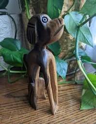 Vintage Mans Best Friend Handcarved Mahogany Wooden Dog Figurine | eBay