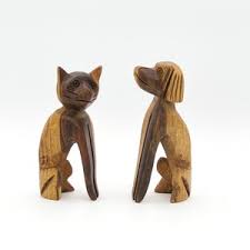 Vintage Stylized Hand Carved Wood Grumpy Cat and Dog Figurines| Dominican Republic Mahogany Animal Woodcarving | Cat and Dog Lover Gift - Etsy
