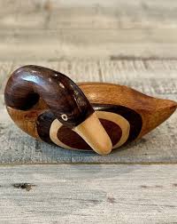 Vintage Wooden Carved Sleeping Duck Decoy Figurine 4" Long ...
