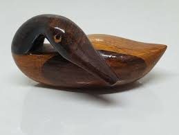 Two-Tone Preening Duck Figurine Miniature Small Vintage Hand ...