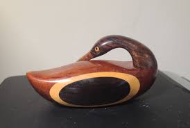 Vintage MCM Hand Carved Two Tone Duck "Mallard" Figurine ...