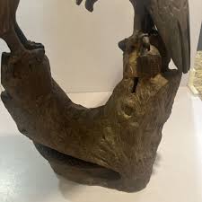 VINTAGE Large 20”Hand Carved Iron Wood American Bald Eagles ...