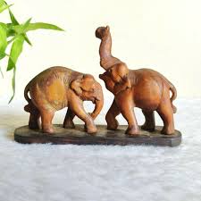 Vintage Handcrafted Wooden Elephant Pair Figurine Statue ...