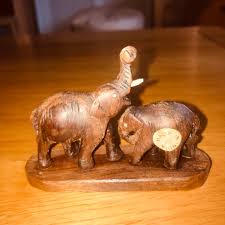 Vintage Hand Carved Hardwood Indian Elephant Mother and Calf ...