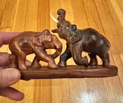 Sweet Vintage Carved Wooden Elephants Playful Pachyderms ...