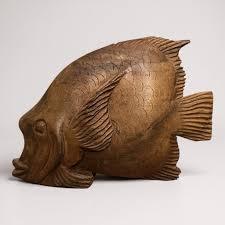 Hand-Carved Solid Wooden Fish Sculpture Tropical Angelfish ...