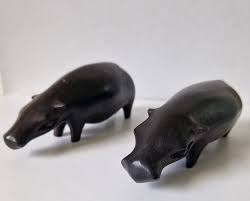X Vintage Hand Carved Ebony Hardwood Hippopotamus Figure Ornaments 11cm - Etsy Nederland