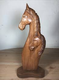 VTG Hand Carved Wood Stallion Mare Horse Statue Sculpture ...