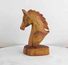 Small Vintage Hand Carved Wooden Horse Head Bust Figurine - Etsy