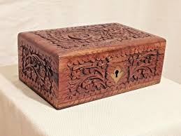 Vintage Carved Wooden Box With Flower Decoration with Red Velvet Lining | eBay