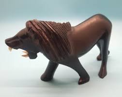 Wooden Figurine, Iron Wood, Lion, Handcarved, Long and Lean ...