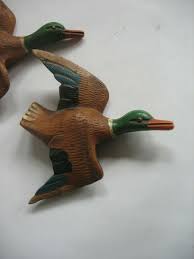 Pr miniature handpainted flying ducks Birds Mallard Resin ...