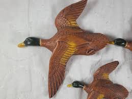 3 Vintage Composite Wood Carved Ducks - Graduated - Wall ...