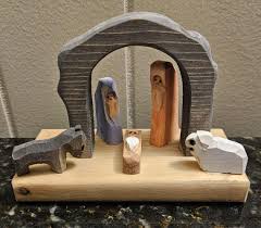 Artist Hand Carved and Painted Wood Holy Family Nativity Set ...