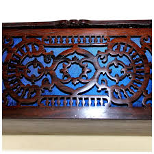 Vintage French Reticulated Wood Box Blue Tufted Lining. For Sale at Ruby Lane