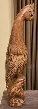 Large Hand Carved Wood Folk Art Statue Bird And Frog Signed ...