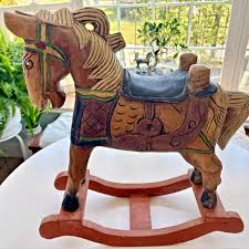 Vintage Handmade Rocking Horse Carved In Malaysia 19” Tall ...