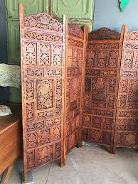 Mid Century Modern Hand Carved Teak Wood Four Panel Screen ...