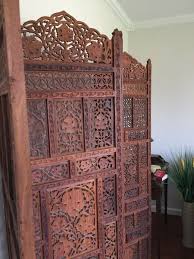 Vintage Ornate Solid Wood Asian Hand Carved 4 Panel Divider ...