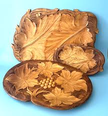 3 Vintage Hand Carved Plate Raised Relief Leafs/Grapes Wall Decor Wooden | eBay