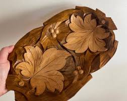 Vintage 1987 Hand Carved Tray With Leaf Design - Polish - Etsy