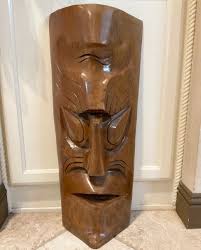25” X 11” Huge Vintage Carved Wood Tiki Mask Polynesian ...