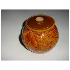Signed Original Vintage Stoneware Bean Pot / Cookie Jar made by Nelson. For Sale at Ruby Lane