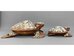 Vintage 2 Hand Carved Wood + Sea Shell 'mother & Child' SEA TURTLES Trinket Boxes - Etsy