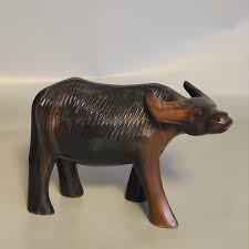 Vintage Dark Wood Water Buffalo Ox Hand Carved Sculpture Animal Cow Bull Figure | eBay
