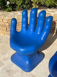 Pair Of RMIC Blue Hands Chairs, XXth century For Sale at 1stDibs