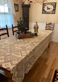 Vintage LACE TABLECLOTH POINT MARGUERITE NEEDLELACE 104" x ...