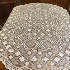 Pretty Oval Crochet Tablecloth with floral design pure white ...