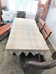 Antique- Tablecloth- Crochet- Cream- Coverlet- Handmade ...