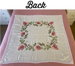Vintage Cross Stitch Embroidered Roses Floral Linen ...