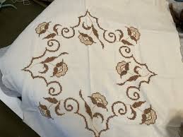 Vintage Tablecloth Hand stitched Beige And Brown Color ...