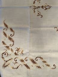 Vintage Cross Stitch Tablecloth Shades Of Brown On Cream ...