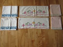 3 Sets NEW Vintage Pillow Cases Hand Embroidery Flowers ...