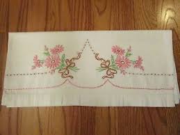 Vintage Embroidered PILLOWCASE, Pink & Brown Floral 29 X ...