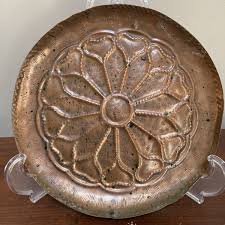 Antique 9.25” Hand Hammered Copper Wall Hanging Plate Flower ...